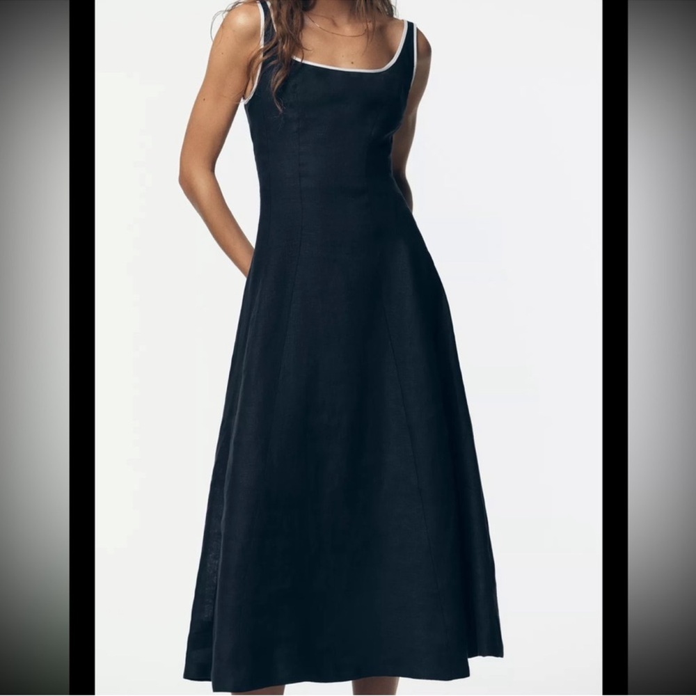 Zara navy linen Midi Dress